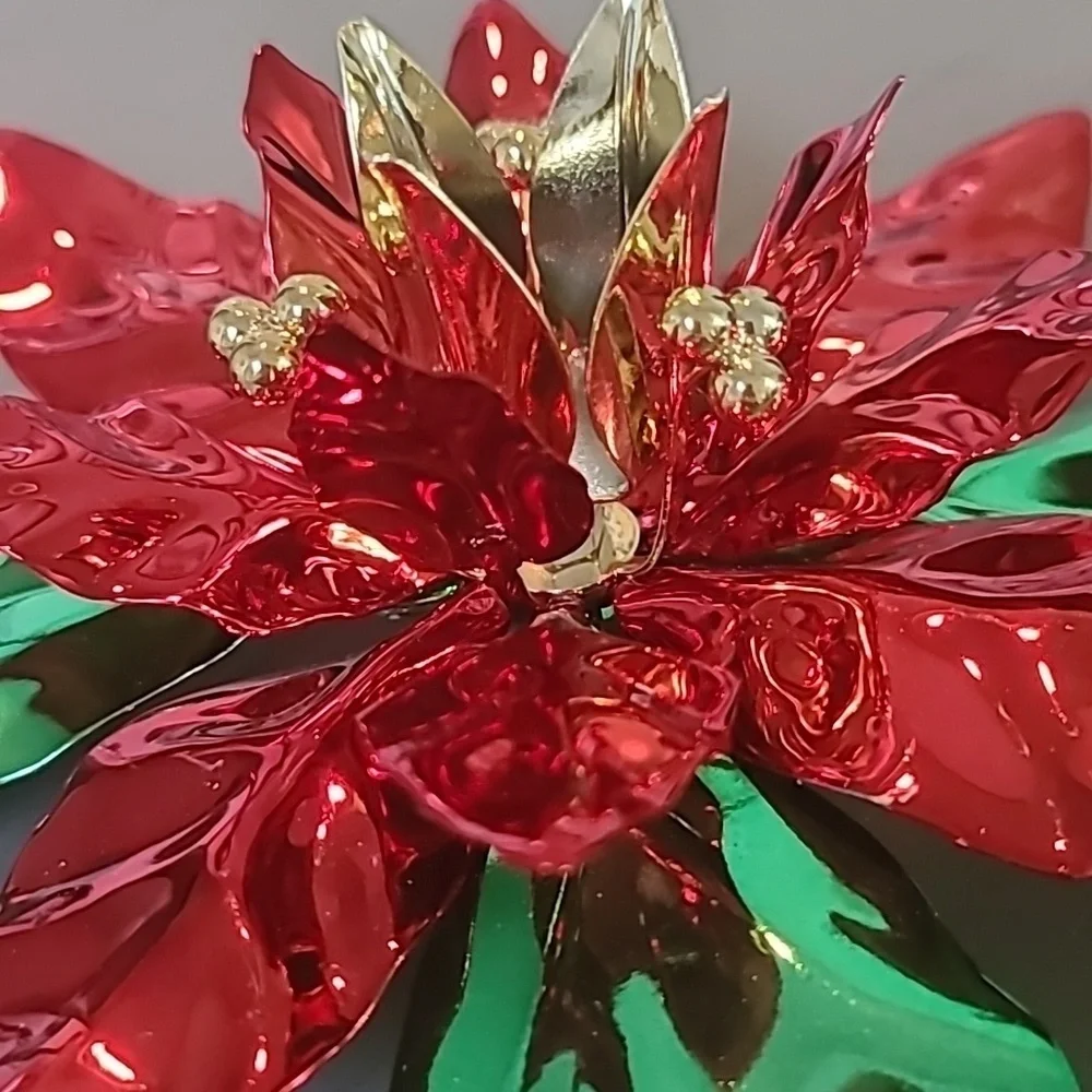 Department 56 Red and Green Poinsettia Metal Candle Holder